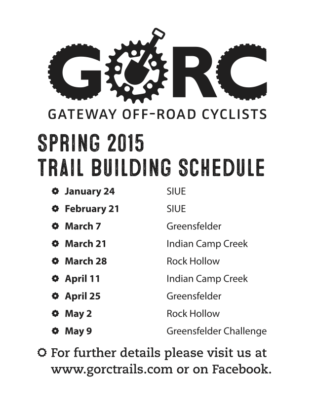 Spring 2015 trail building schedule