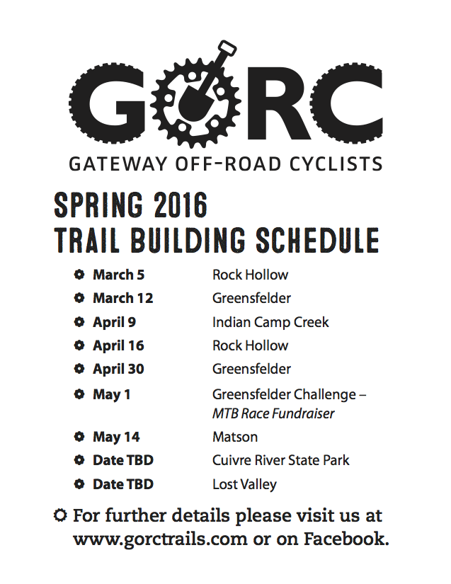 Spring 2016 Trail Buildin Schedule