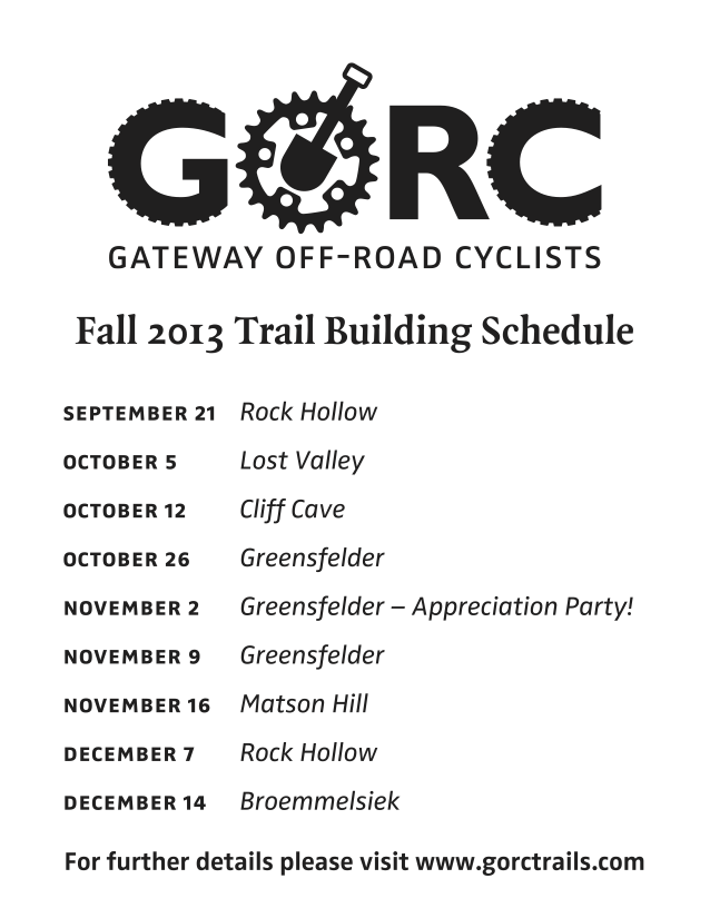 Fall 2013 GORC Trail Building Schedule