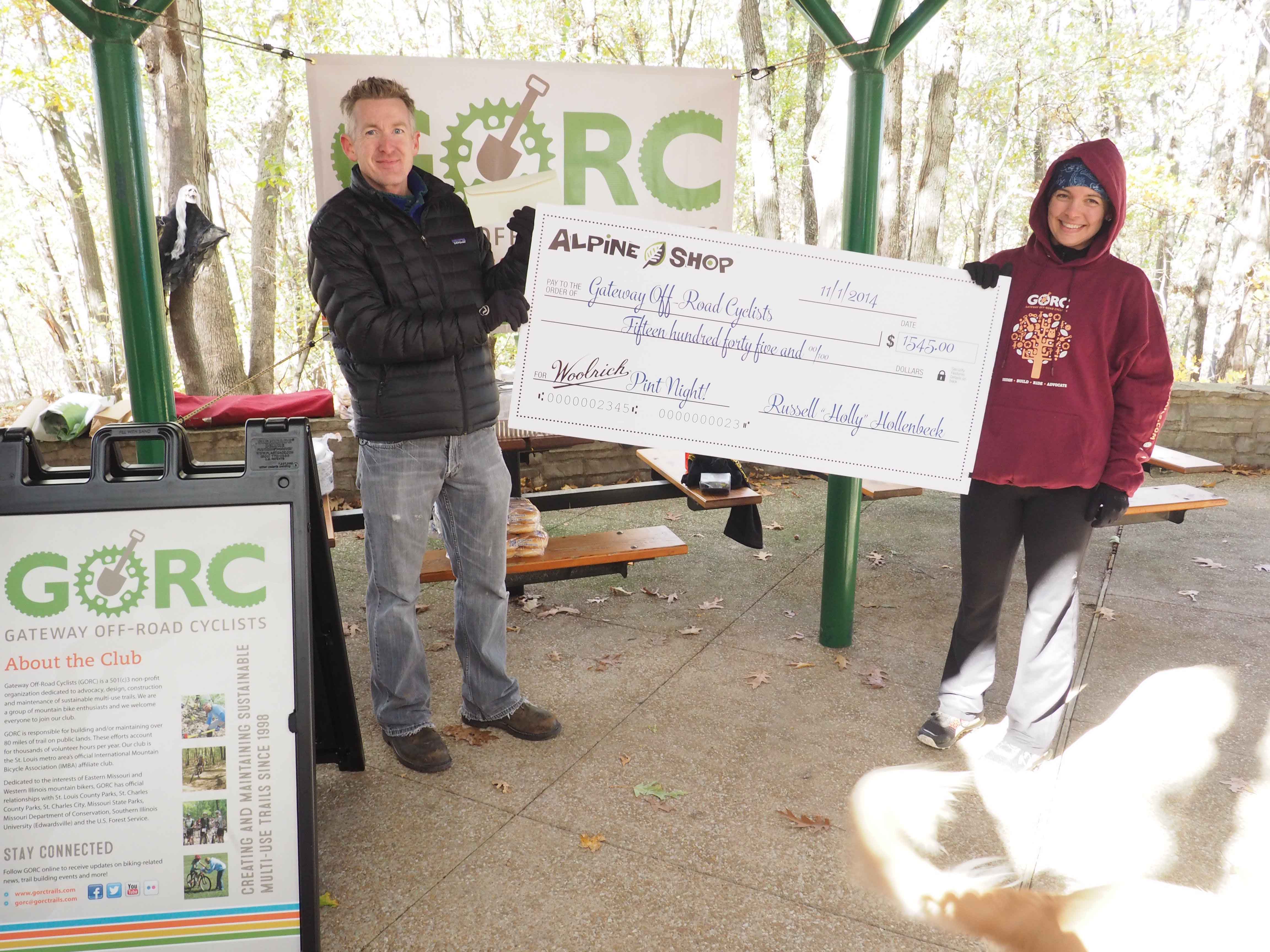 Alpine Shop Presenting check to GORC