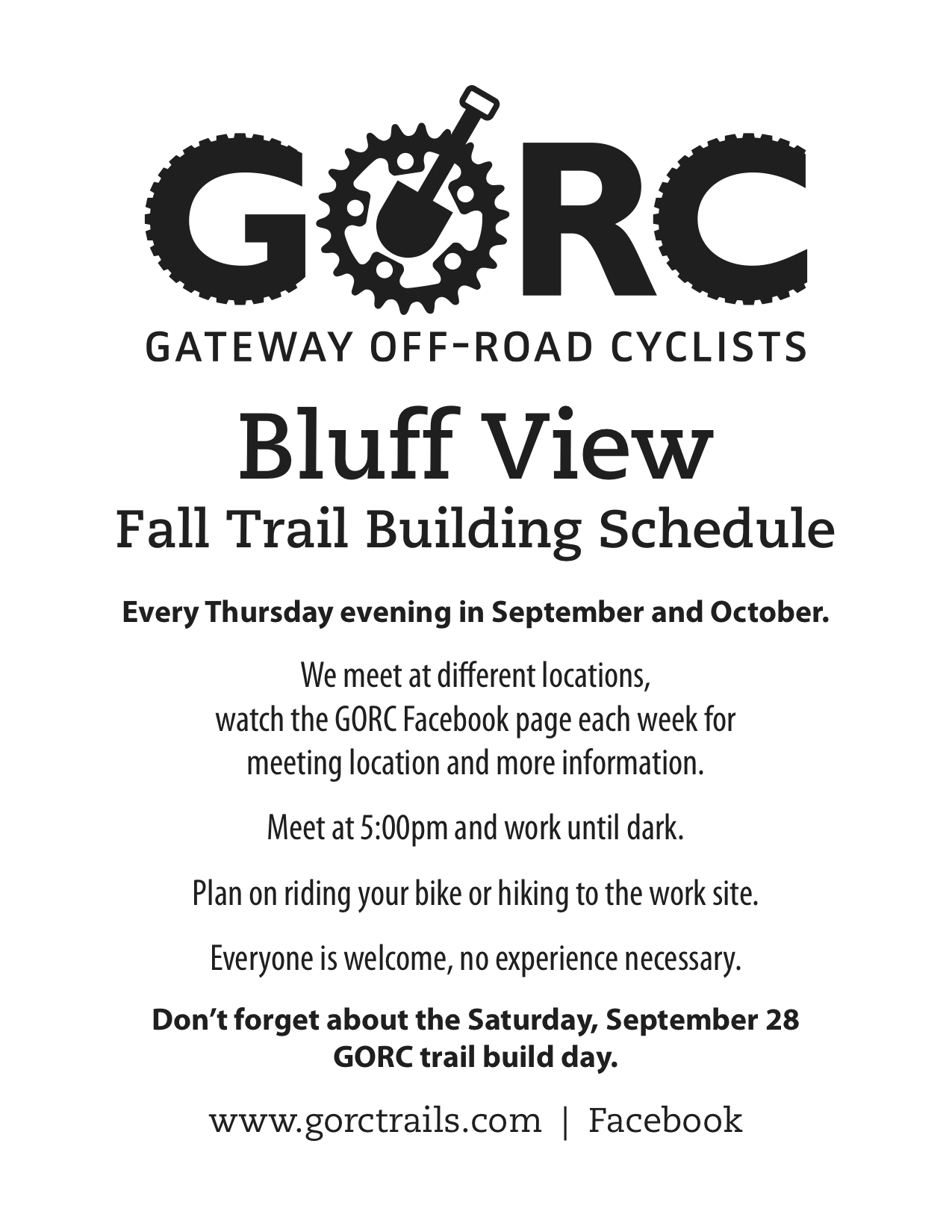 Bluff View Fall Trail Building Schedule