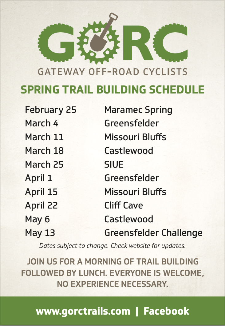 Spring 2023 Trail Building schedule