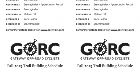 GORC Fall 2013 Trail Building Schedule - Quarter Sheet